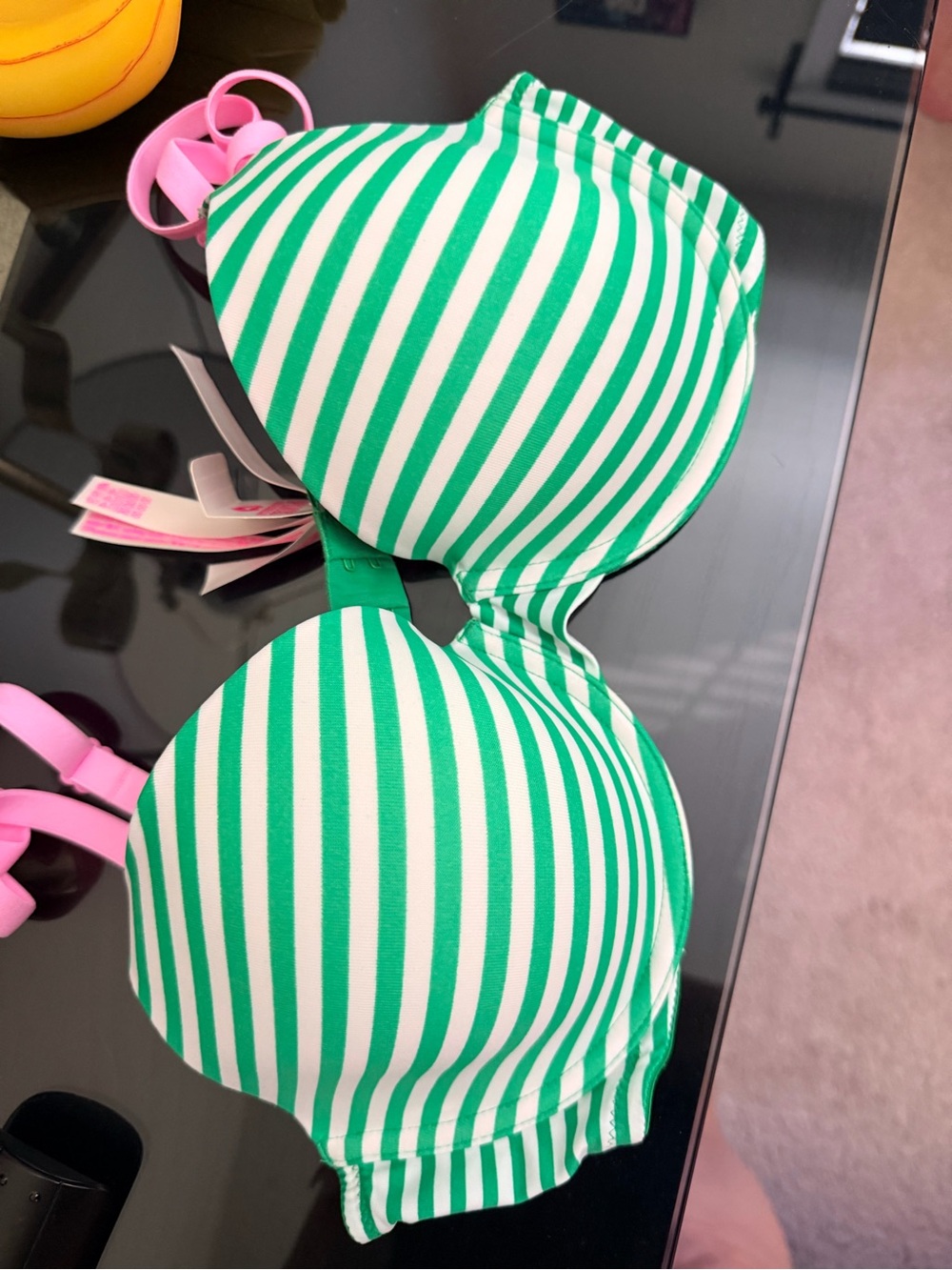 PINK Victoria's Secret Green and White Striped Push-Up Bra